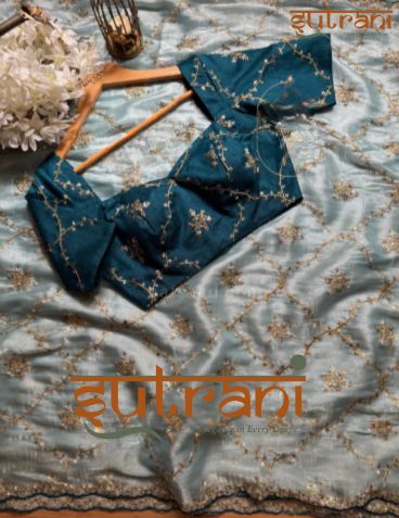 Frosted Azure Embroidered Saree