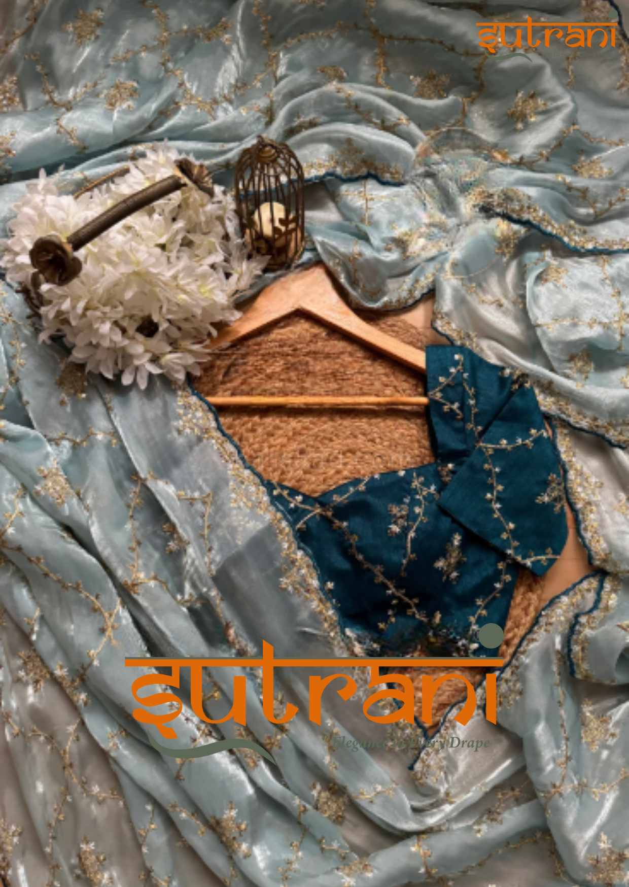 Frosted Azure Embroidered Saree