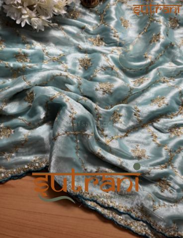 Frosted Azure Embroidered Saree
