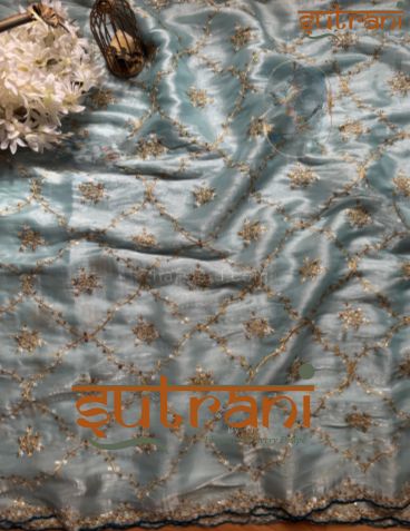 Frosted Azure Embroidered Saree
