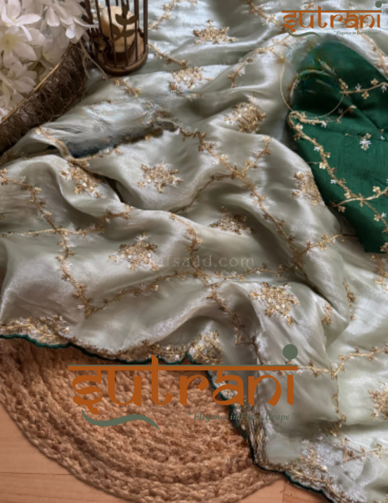 Sage Gold Whisper Embroidered Saree