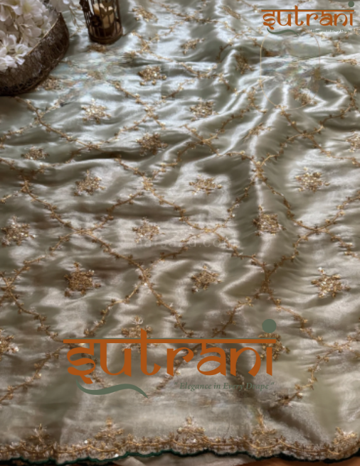 Sage Gold Whisper Embroidered Saree