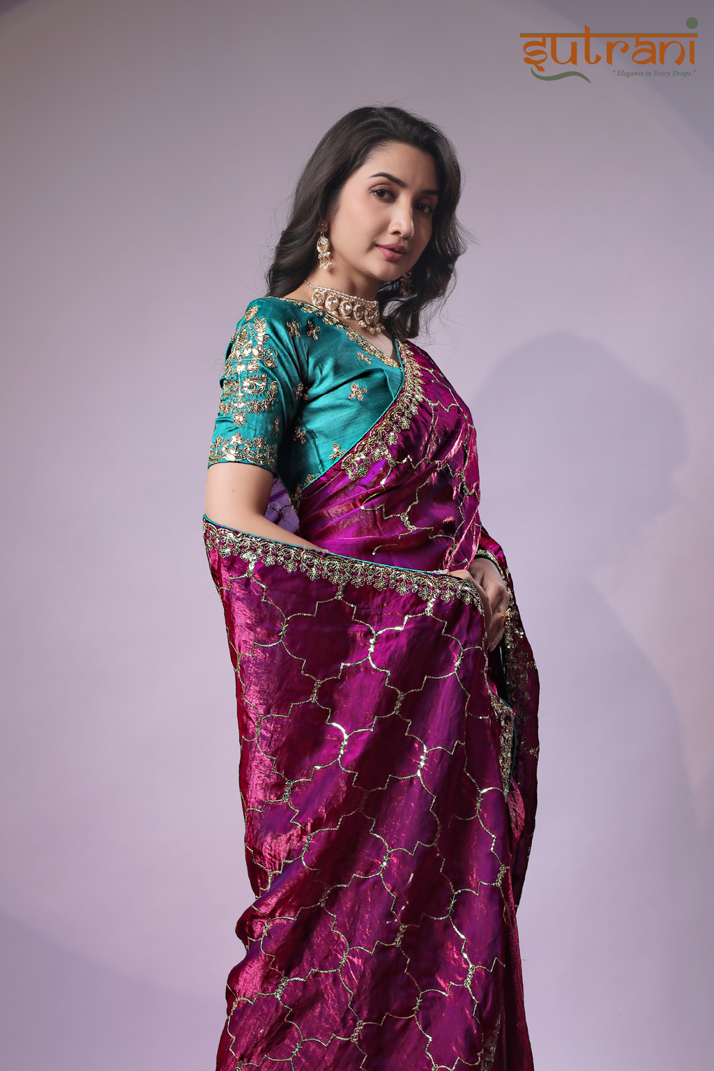 Sutrani Sangini Pink Saree with Classic Gold Motif Design