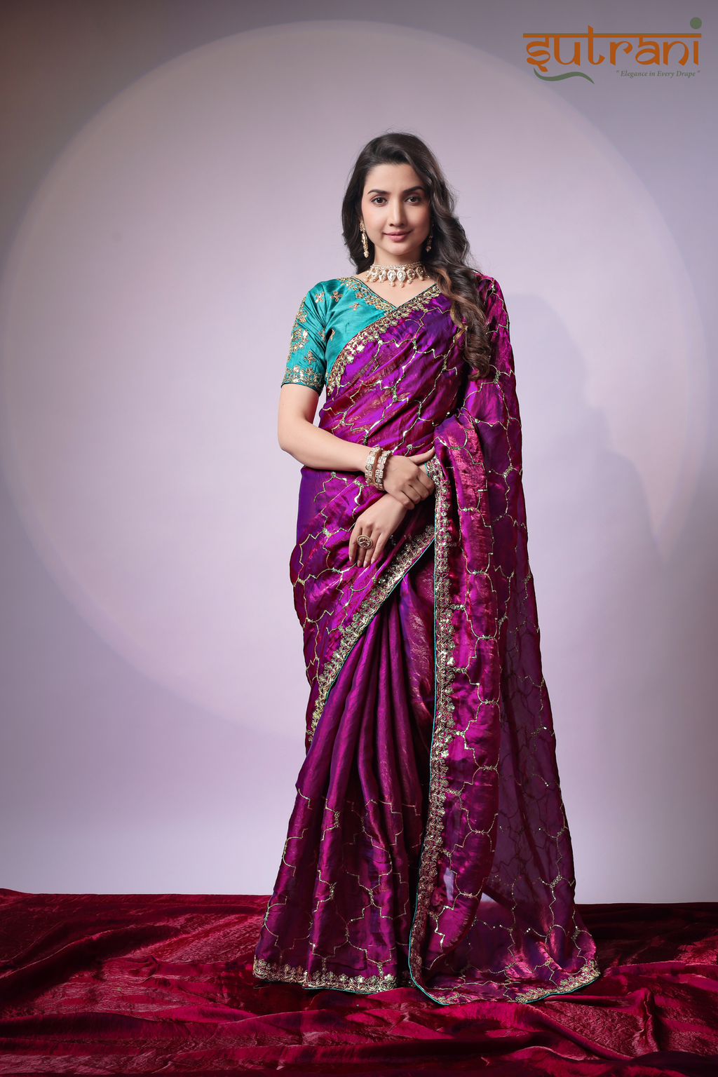 Sutrani Sangini Pink Saree with Classic Gold Motif Design
