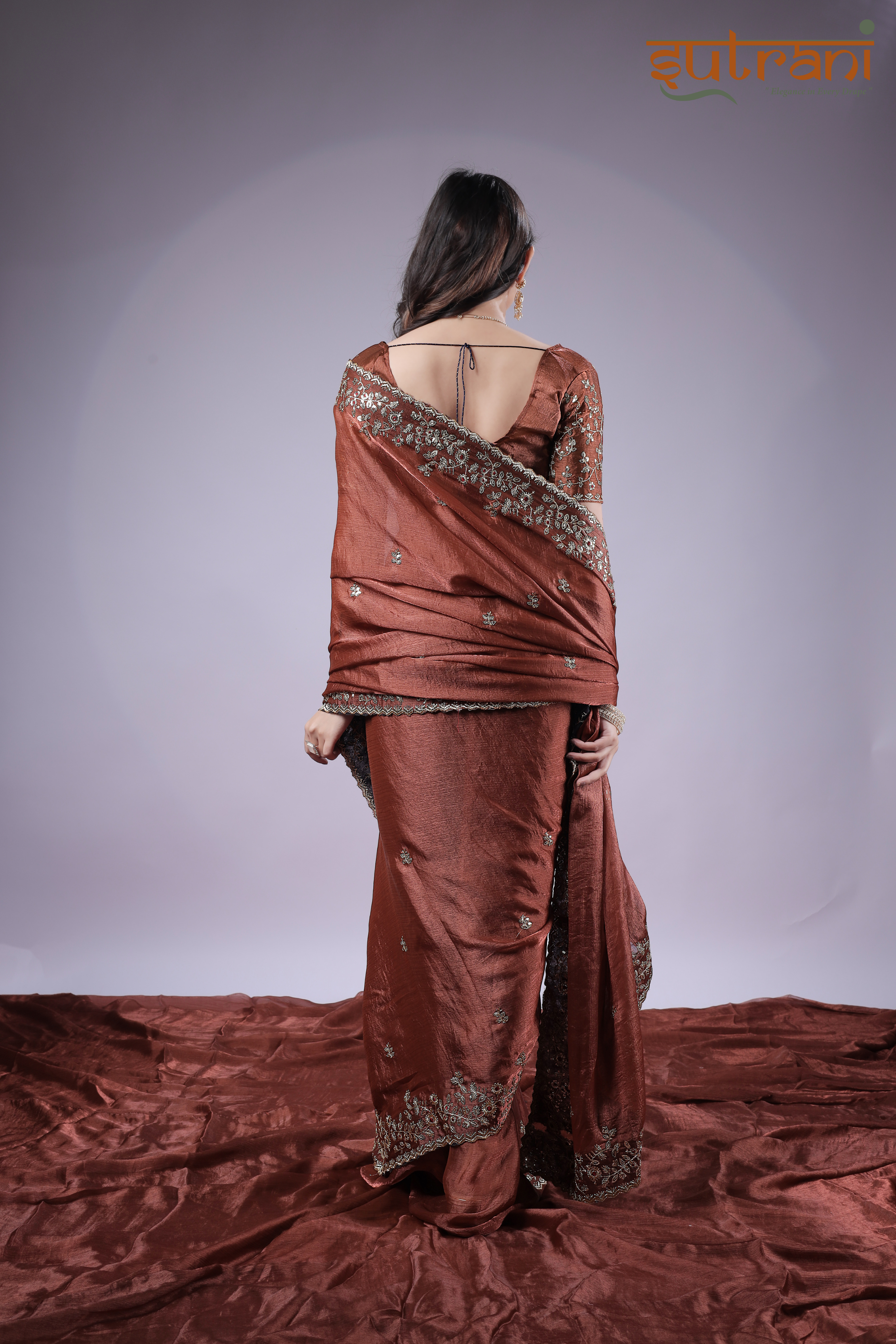 Glam Rust Copper Saree with Heavy Sequin Detailing
