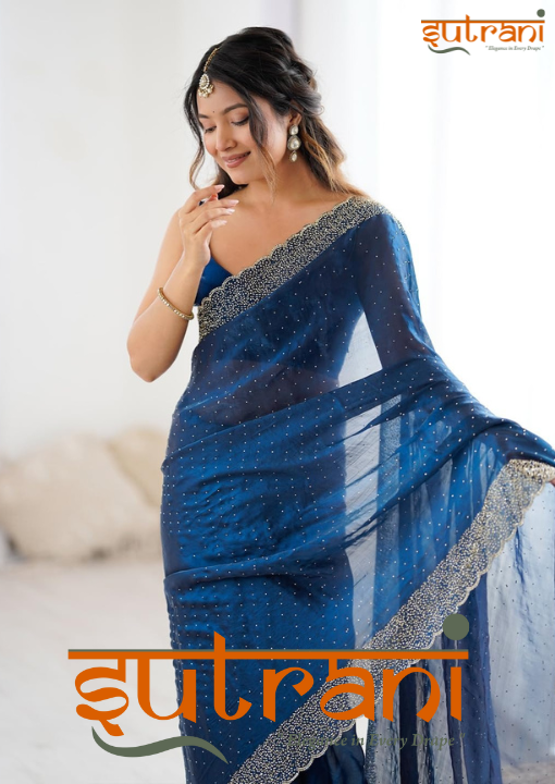 Deep Azure Gold-Dotted Saree