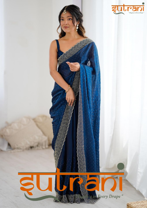 Deep Azure Gold-Dotted Saree