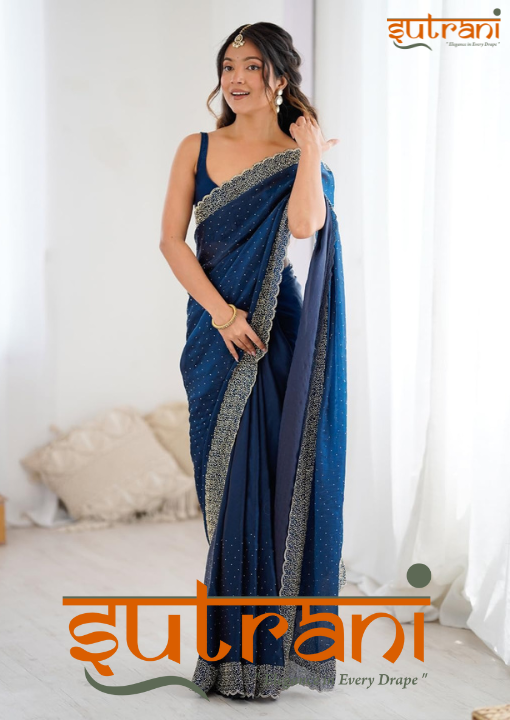 Deep Azure Gold-Dotted Saree