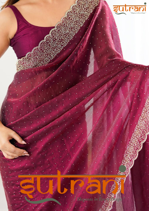 Crimson red Hand-Embroidered Saree