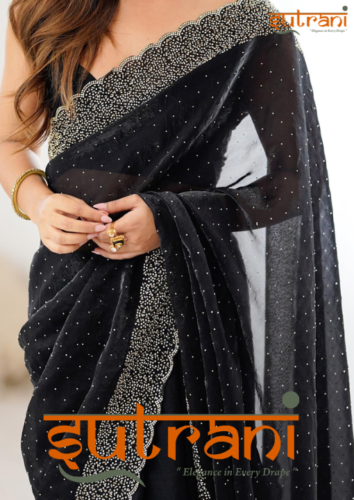 Black Pearl Hand-Embroidered Saree