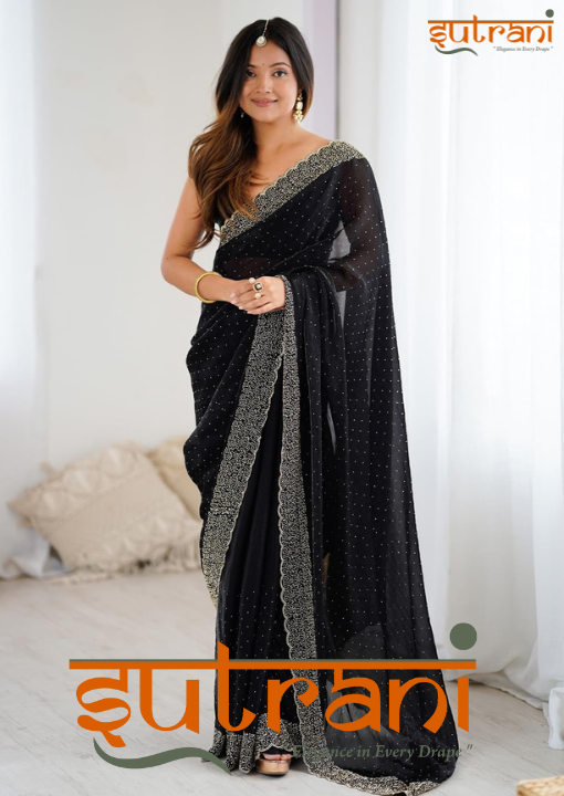 Black Pearl Hand-Embroidered Saree
