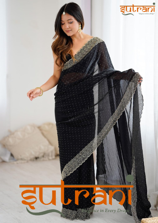 Black Pearl Hand-Embroidered Saree