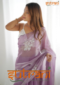 Lilac Bloom Hand-Embroidered Saree