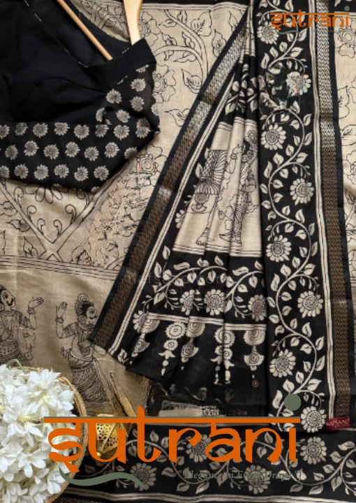 Ivory Noir Handcrafted Kalamkari Saree