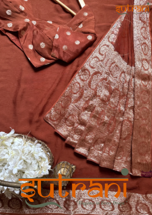 Terracotta Gold Motif Silk Saree