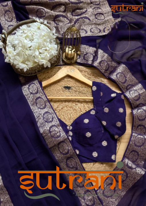 Deep Indigo Gold Motif Silk Saree