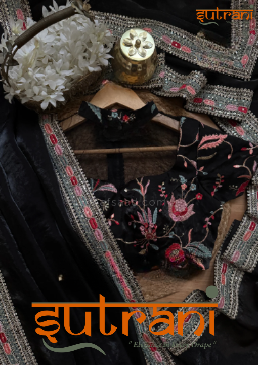 Royal  velour Black Hand-Embroidered Saree