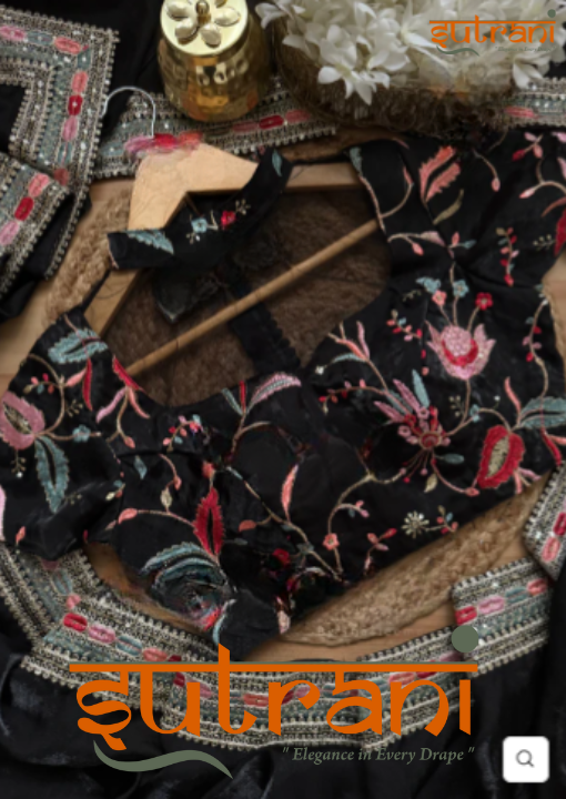 Royal  velour Black Hand-Embroidered Saree