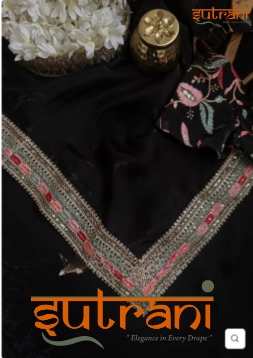 Royal  velour Black Hand-Embroidered Saree