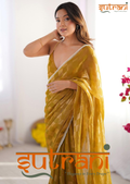 Mustard Gold Checkered Silk Saree with Pearl Border