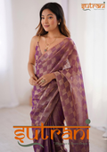 Women Plum Purple Checkered Silk Saree