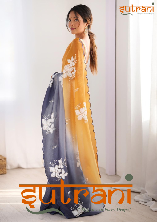 Kesar Neel Floral Saree