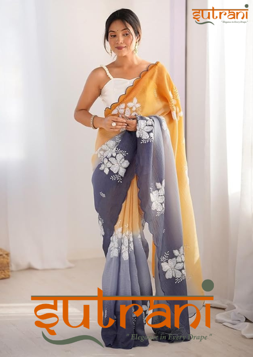 Kesar Neel Floral Saree