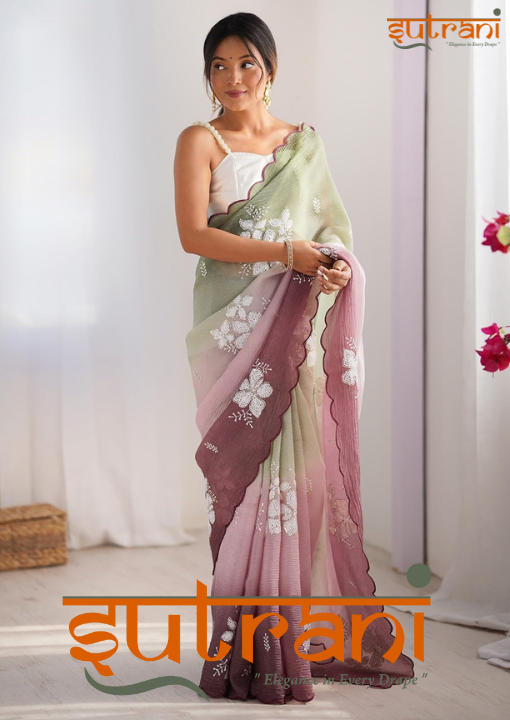 DESIGNER MULTICOLOUR CANDY CRUSH SAREE WITH UNSTTICHED WHITE SILK BLOUSE