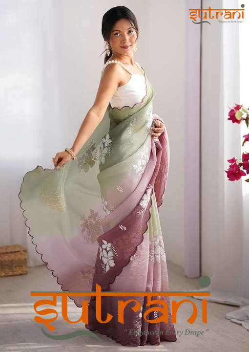 DESIGNER MULTICOLOUR CANDY CRUSH SAREE WITH UNSTTICHED WHITE SILK BLOUSE