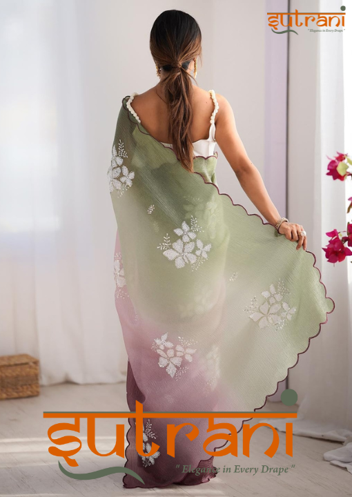 DESIGNER MULTICOLOUR CANDY CRUSH SAREE WITH UNSTTICHED WHITE SILK BLOUSE