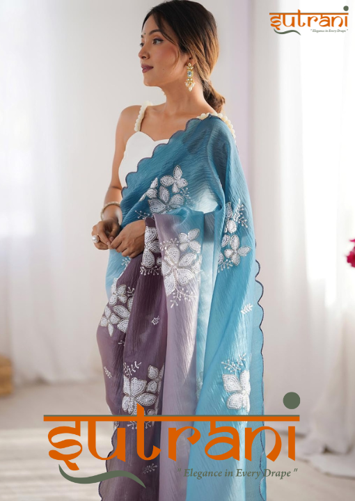 DESIGNER MULTICOLOUR CANDY CRUSH SAREE WITH UNSTTICHED WHITE SILK BLOUSE