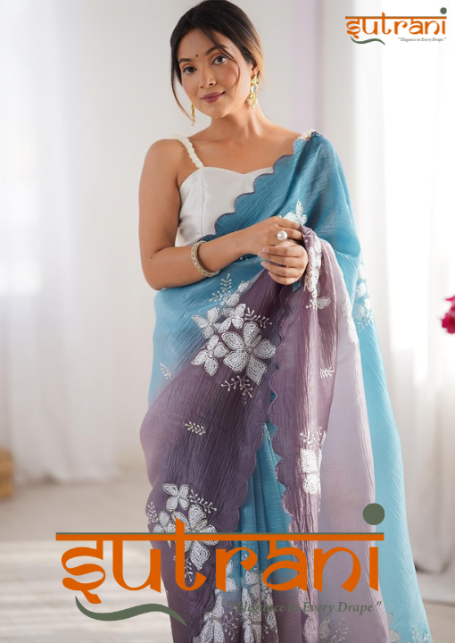 DESIGNER MULTICOLOUR CANDY CRUSH SAREE WITH UNSTTICHED WHITE SILK BLOUSE