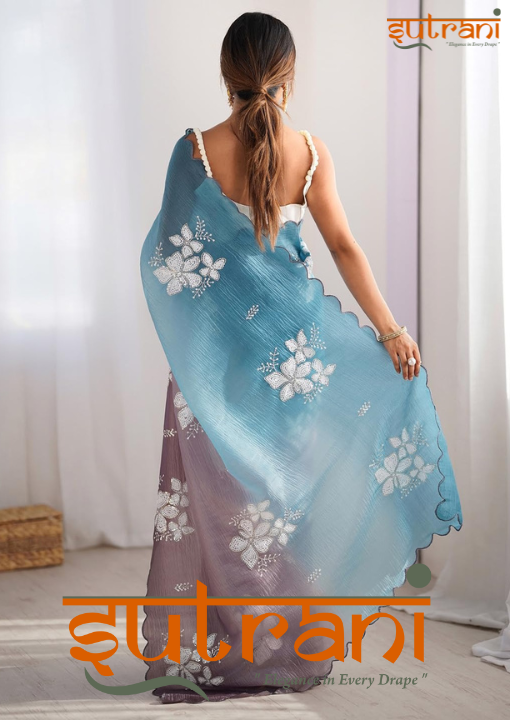 DESIGNER MULTICOLOUR CANDY CRUSH SAREE WITH UNSTTICHED WHITE SILK BLOUSE