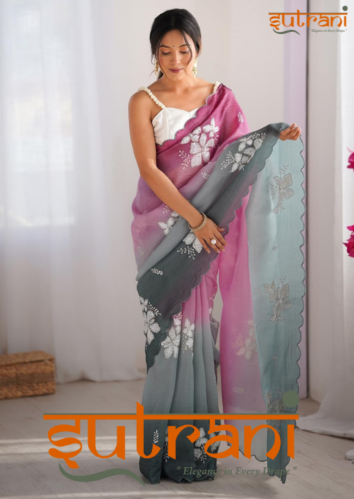 Rose Plum Ombre Embroidered Saree