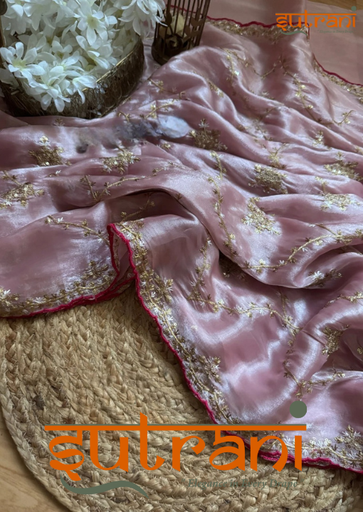 Blush Petal Gold Embroidered Saree