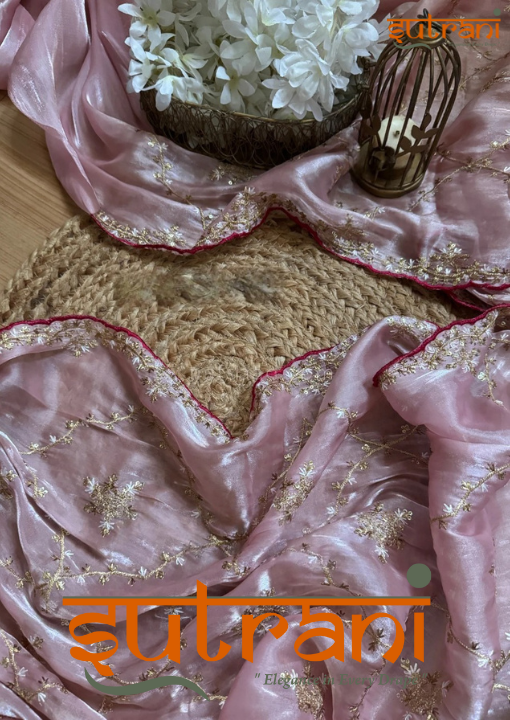 Blush Petal Gold Embroidered Saree