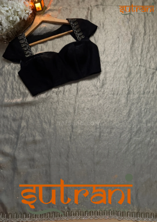 Smoky Grey Shimmer Saree