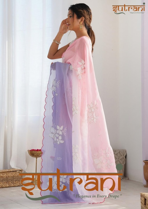 Luxe Blush Lilac Hand-Embroidered Saree