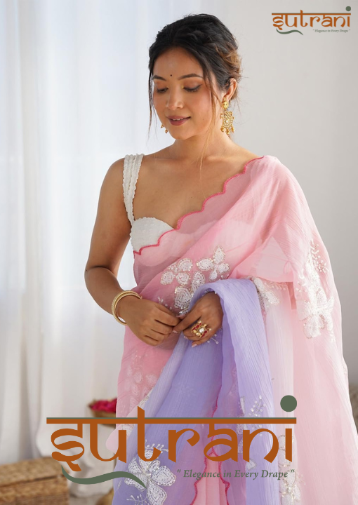 Luxe Blush Lilac Hand-Embroidered Saree
