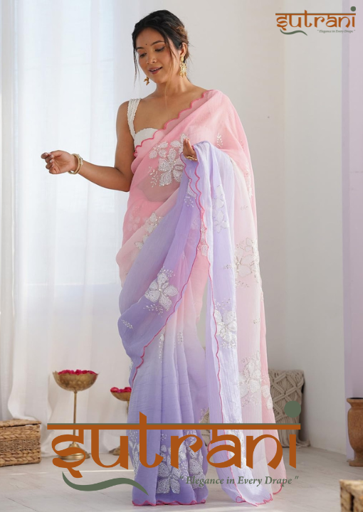 Luxe Blush Lilac Hand-Embroidered Saree