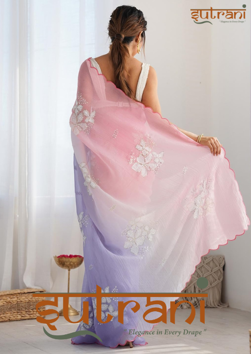 Luxe Blush Lilac Hand-Embroidered Saree