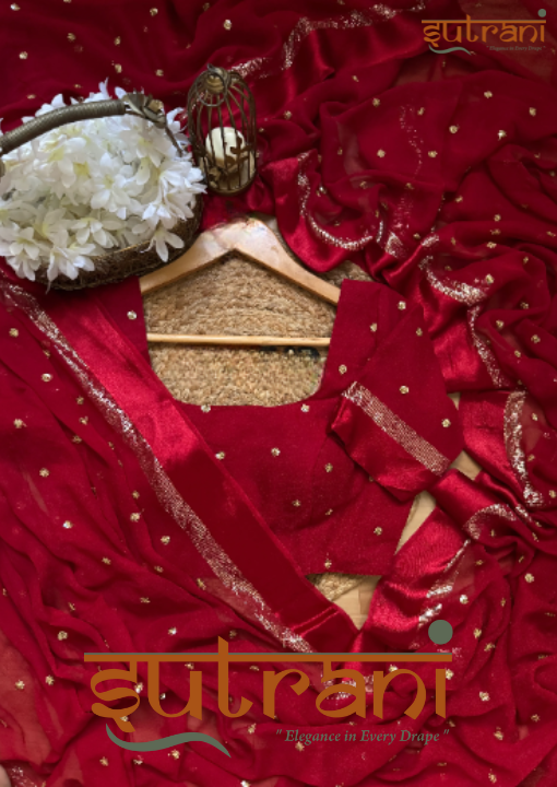 Sutrani Luxe ruby  Crimson Embellished Saree