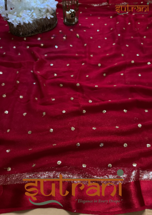 Sutrani Luxe ruby  Crimson Embellished Saree