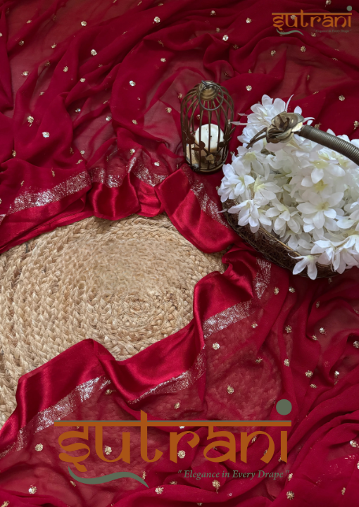 Sutrani Luxe ruby  Crimson Embellished Saree