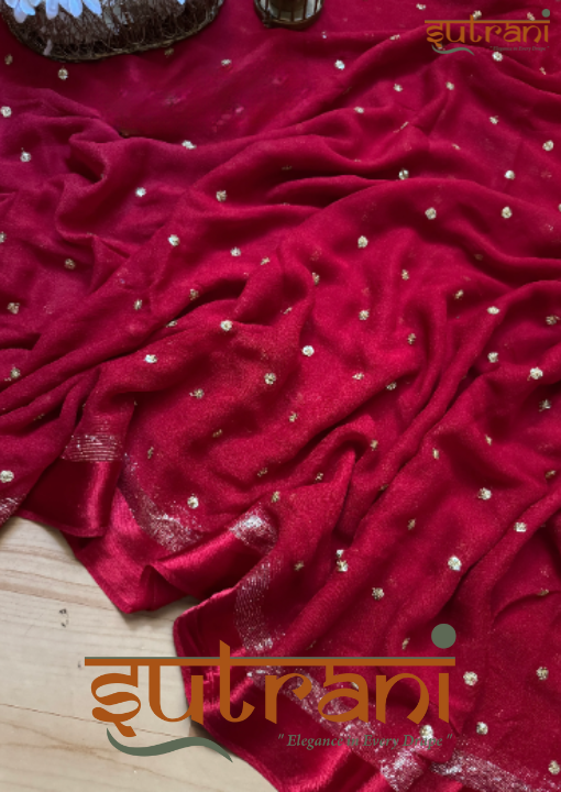Sutrani Luxe ruby  Crimson Embellished Saree