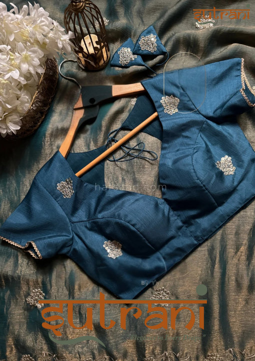 Rajsi Teal Embroidery Saree with unstitched blouse
