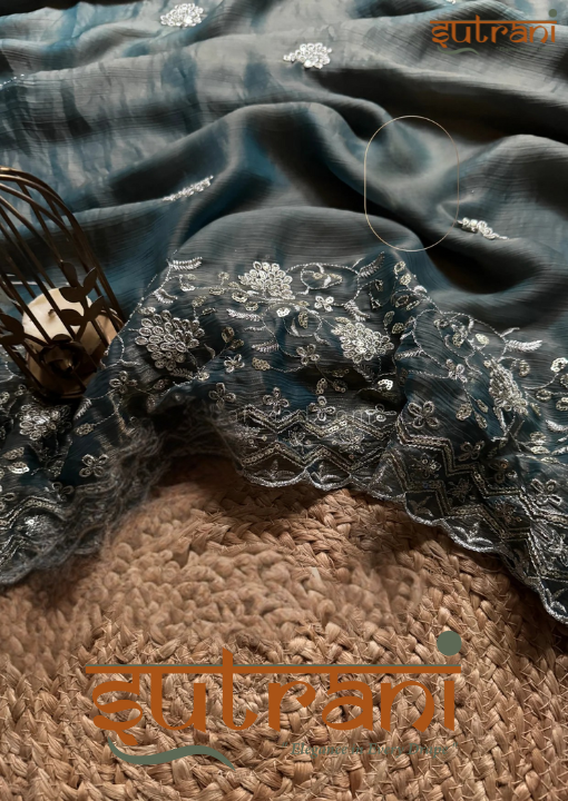 Rajsi Teal Embroidery Saree with unstitched blouse