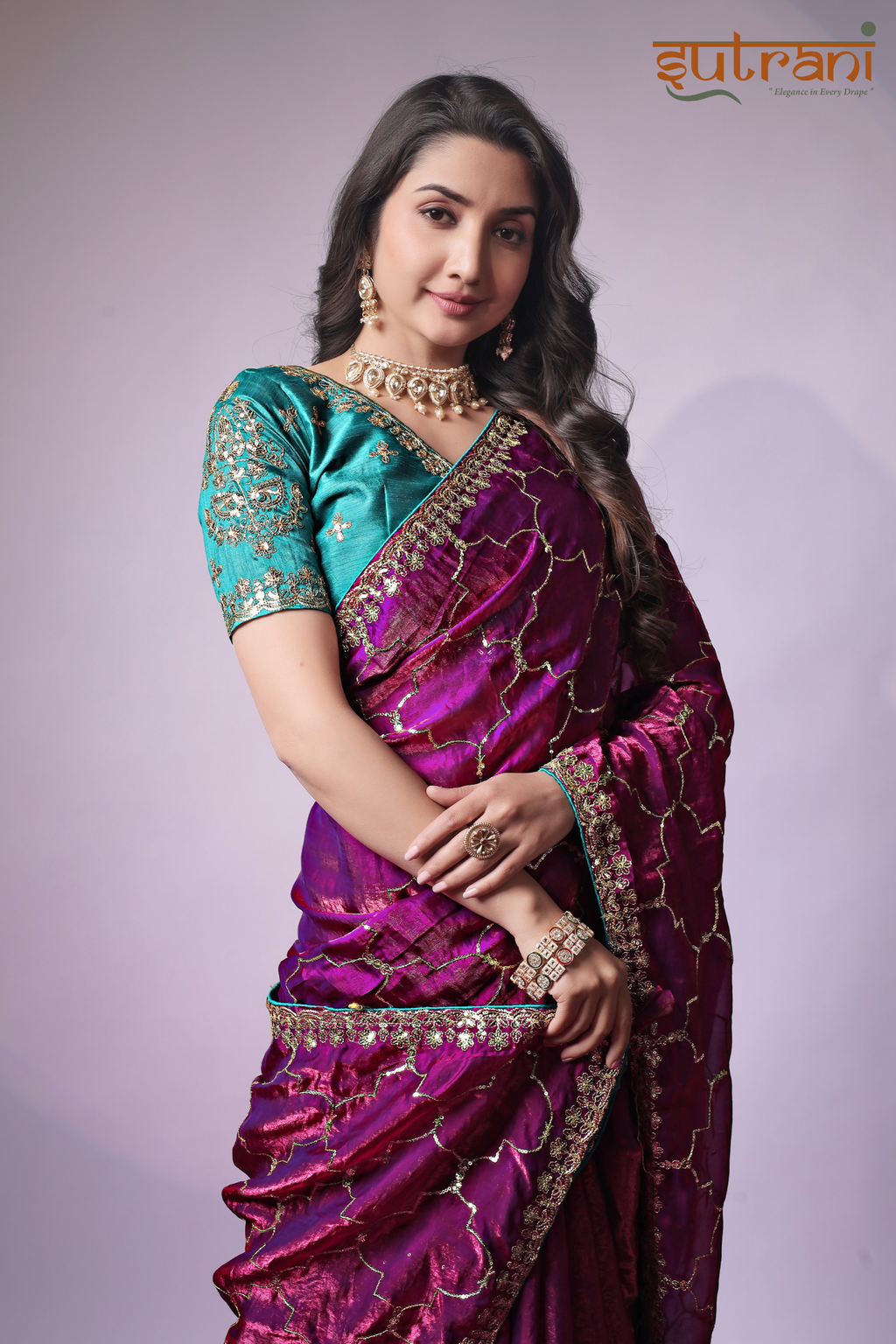 Sutrani Sangini Pink Saree with Classic Gold Motif Design