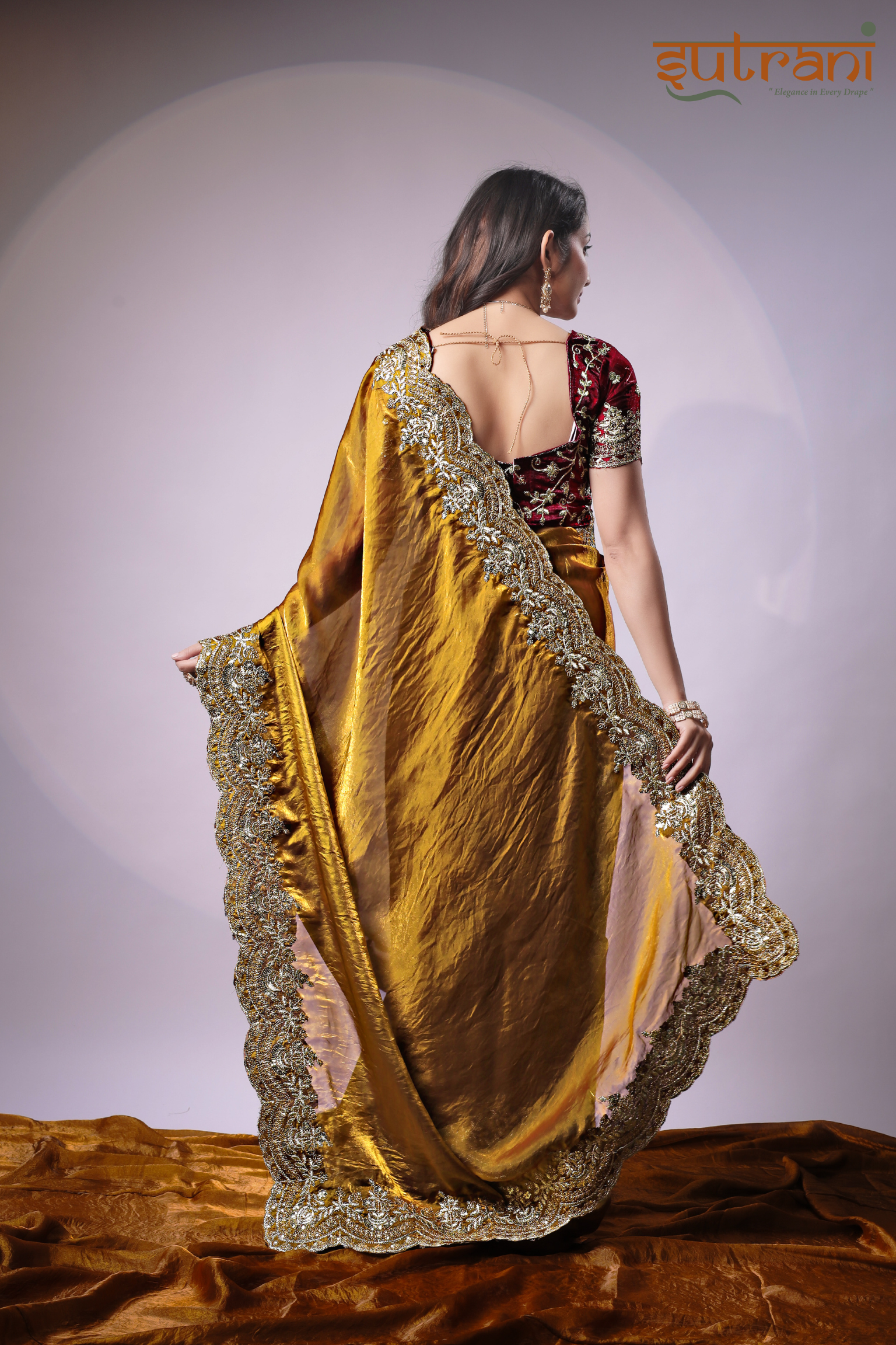 Sutrani Antique Gold Silk Saree with Rich Zari Work
