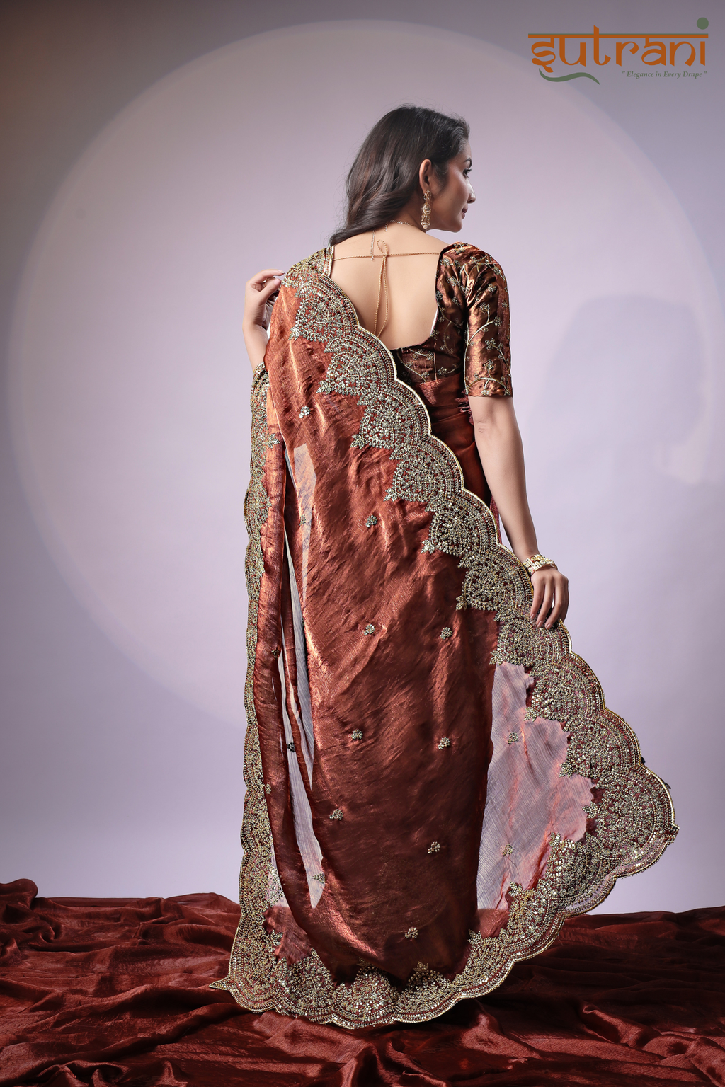 Sutrani Luxury Copper Embroidered Saree